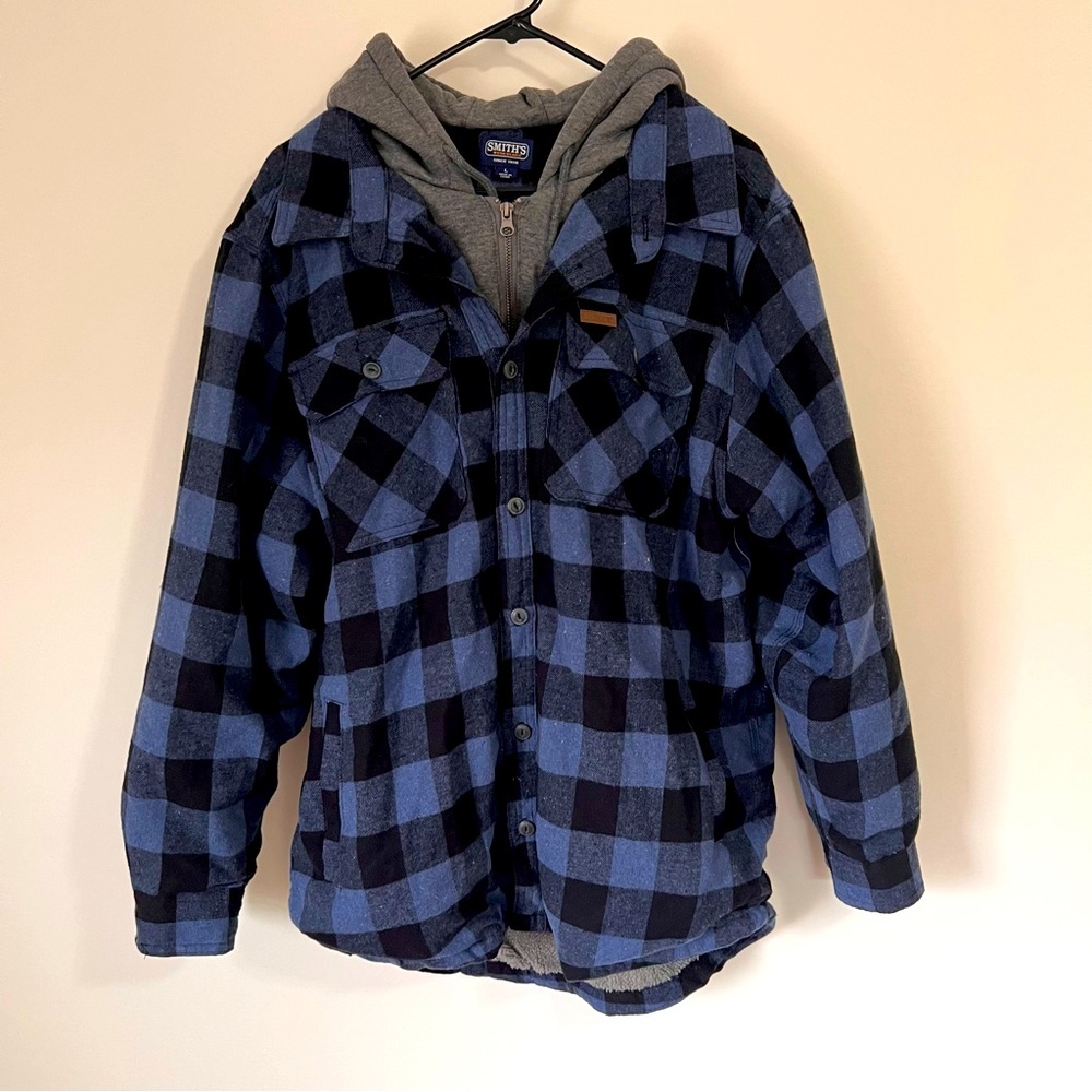 Smith's Workwear Sherpa Lined Flannel Hooded Insulated Work Jacket Large